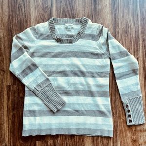 Banana Republic Womens Sweater Luxury Cashmere Blend Tan Cream Stripe Size XL